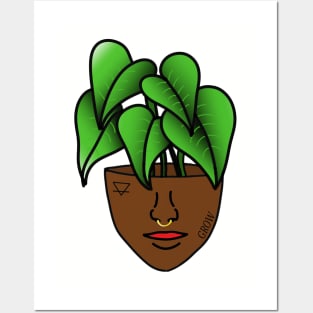 Dark Skinned Tropical Plant Person with Face Tattoos and Septum Piercing Posters and Art